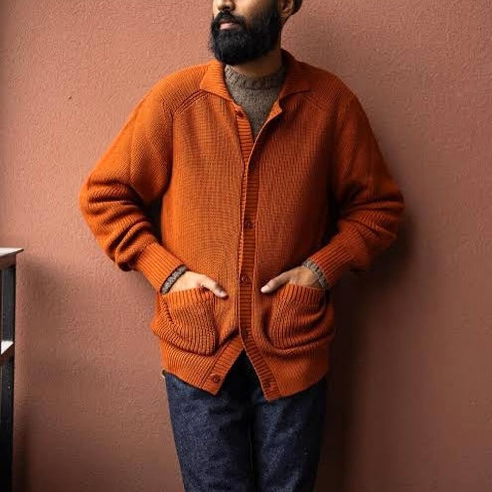 3sixteen Rust Orange Ribbed Knit Cardigan XXL NEW Cotton Spread Collar Sweater